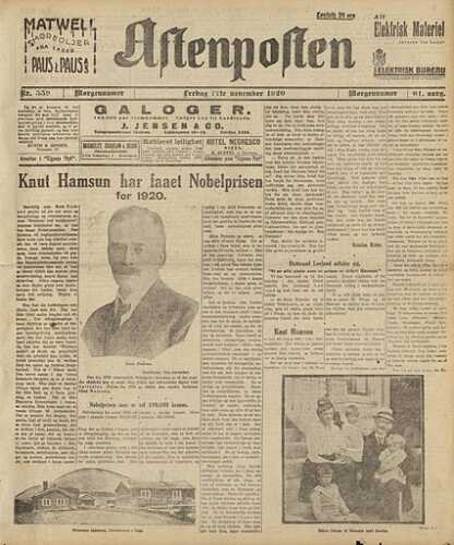 Nyheten ble slått opp på forsiden av Aftenposten fredag 12. november 1920. 
