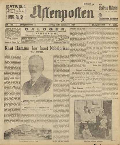 Nyheten ble slått opp på forsiden av Aftenposten fredag 12. november 1920.